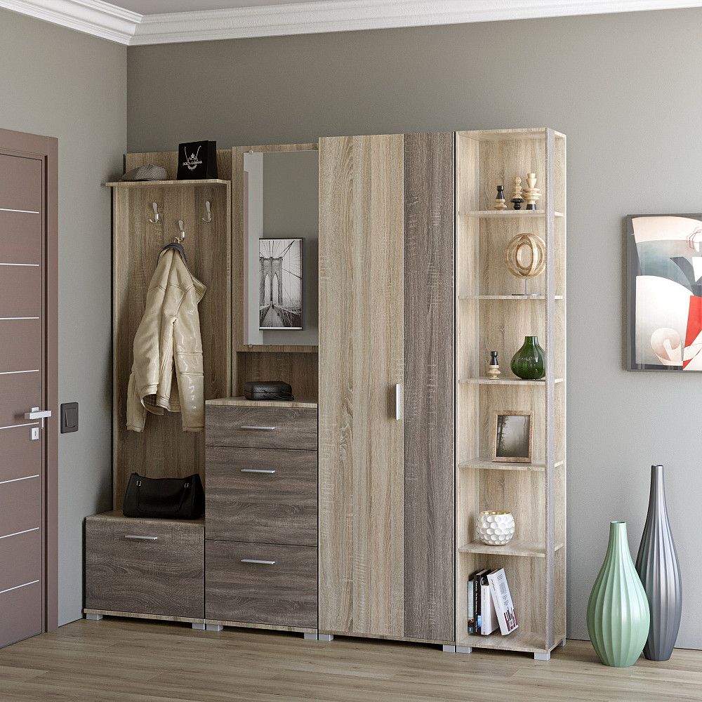 Прихожая Эверест Бриз-4 с распашным шкафом ШП-2 (4 элемента) сонома + трюфель (DTM-2659) Львов - изображение 1