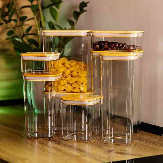 Набір банок для сипучих продуктів 8 штук ємності з бамбуковою кришкою HP-1303 Київ