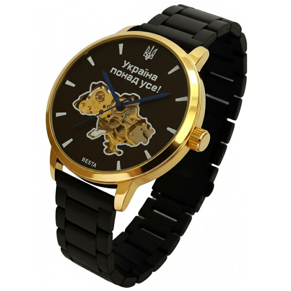 Часы мужские механические Besta Skeleton Gold Black Metal (2 ремешка) Киев - изображение 3