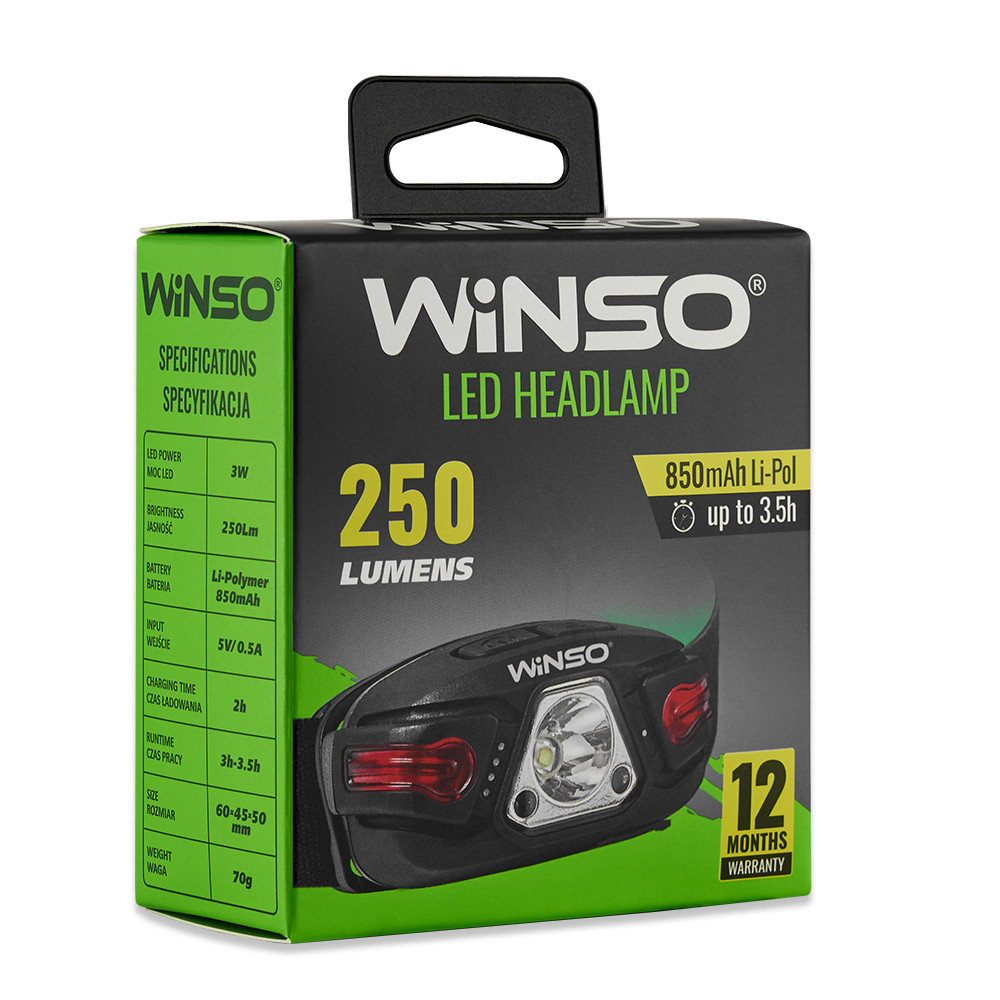 Ліхтар налобний Winso 250Lm, 5W LED, 850mAh, з сенсором білий/червоний Львів - фото 7