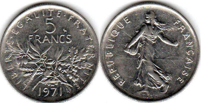Франция 5 франков (1971-2001)LIBERTE EGALITE FRATERNITE / Ветви REPUBLIQUE FRANCAISE Полтава - изображение 1