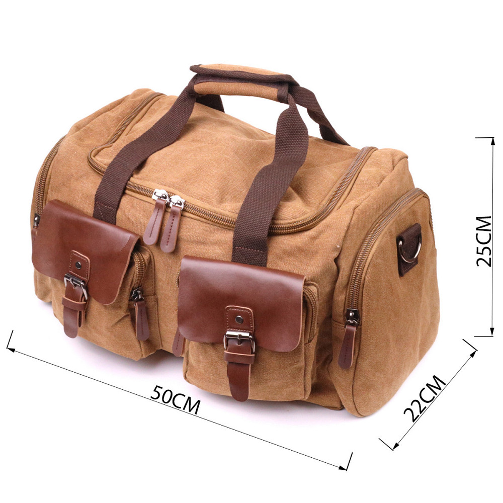 Зручна дорожня сумка із щільного текстилю Коричнева (Vintage) Київ - фото 7