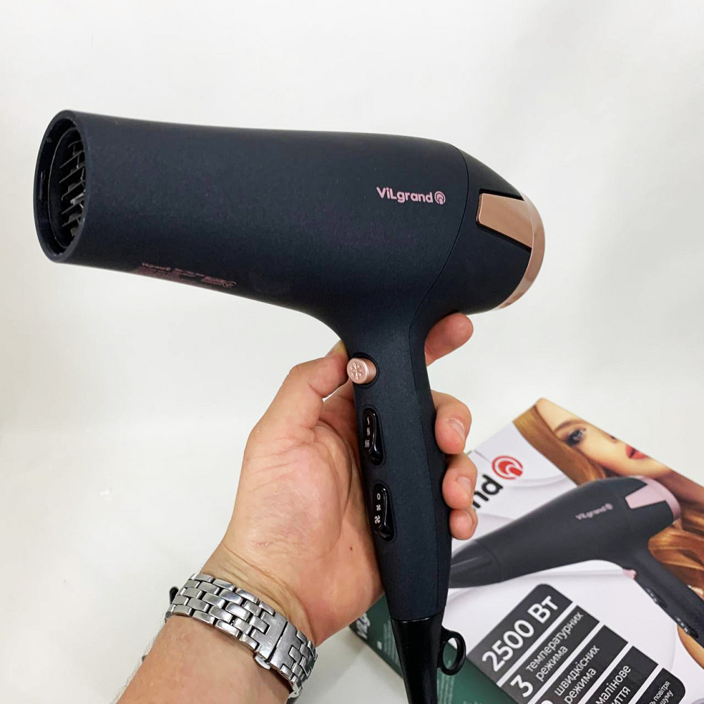 Портативний фен для сушіння Vilgrand VHD 2610TI 2500 Вт, Фен з іонізацією і термозахистом потужний OR-12 Львів - фото 8