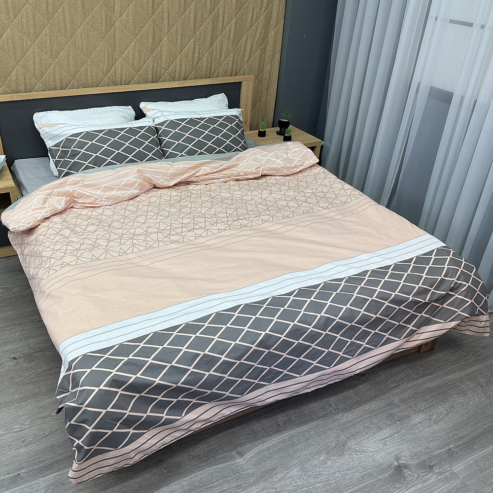 Комплект постельного белья Ранфорс, Decorator Cotton Collection Skagen Евро 220х200 персиковый с серым (88-124) Киев - изображение 1