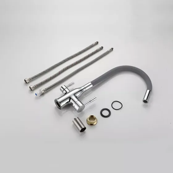 Змішувач для кухні під фільтр Frap F4396 з гнучким виливом, хром/сірий Київ