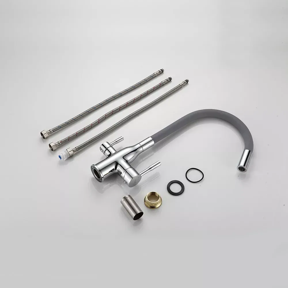 Змішувач для кухні під фільтр Frap F4396 з гнучким виливом, хром/сірий Київ - фото 5