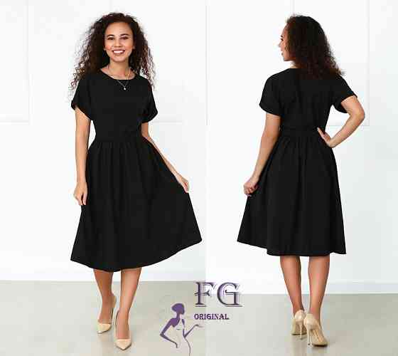 Жіноче плаття міді з короткими рукавами "Валенсія" оптом та по дропшипінгу | Норма Чорний, 46 Київ