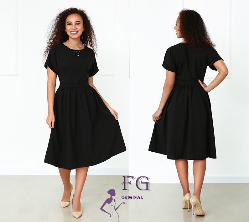 Жіноче плаття міді з короткими рукавами "Валенсія" оптом та по дропшипінгу | Норма Чорний, 46 Київ - фото 1