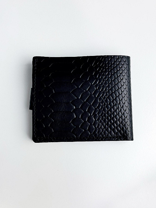 Класичний гаманець із натуральної гладкої шкіри тиснення пітон SR017 (Чорний) Суми - фото 2