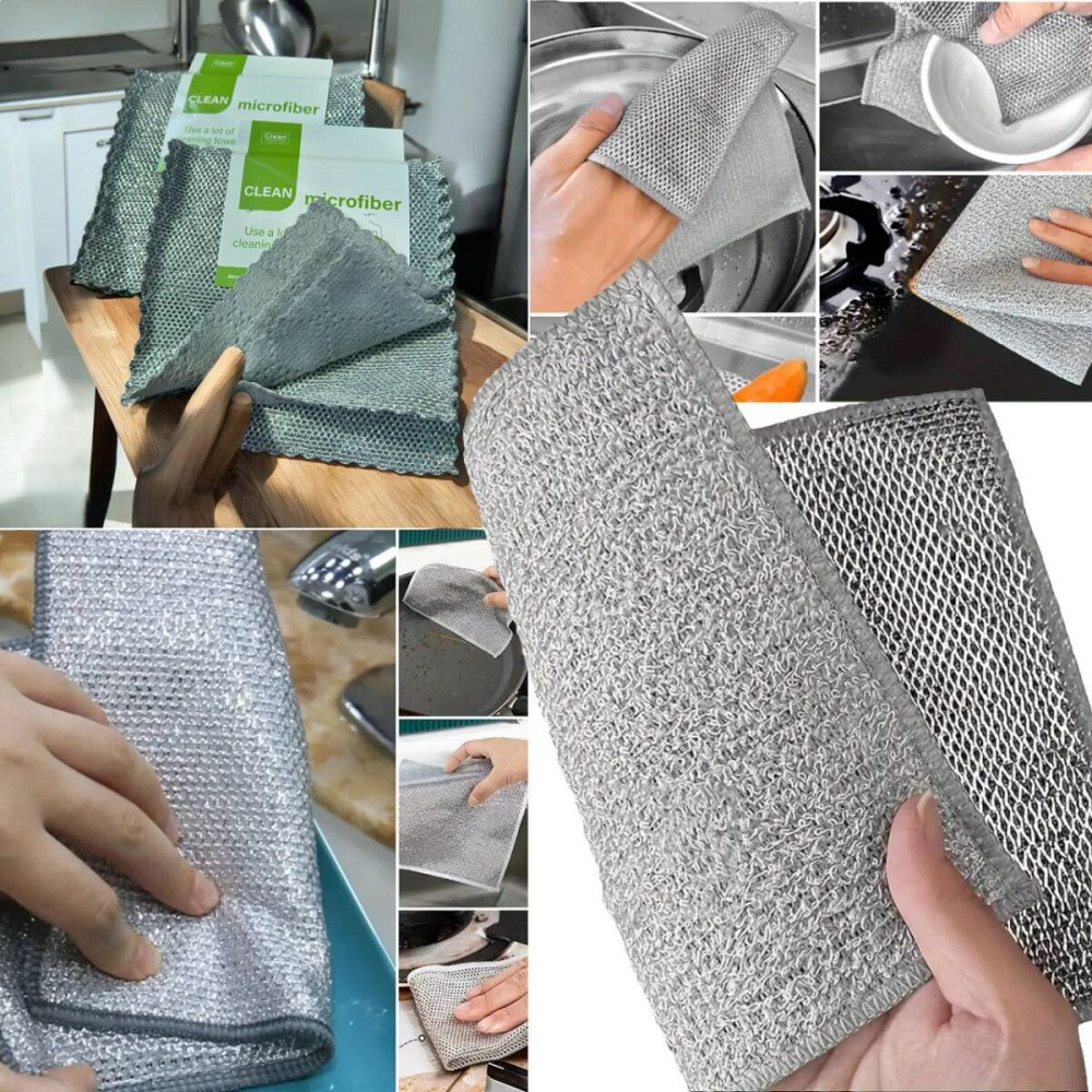 Серветка двошарова з металом та мікрофіброю для миття посуду 4шт Вінниця - фото 1