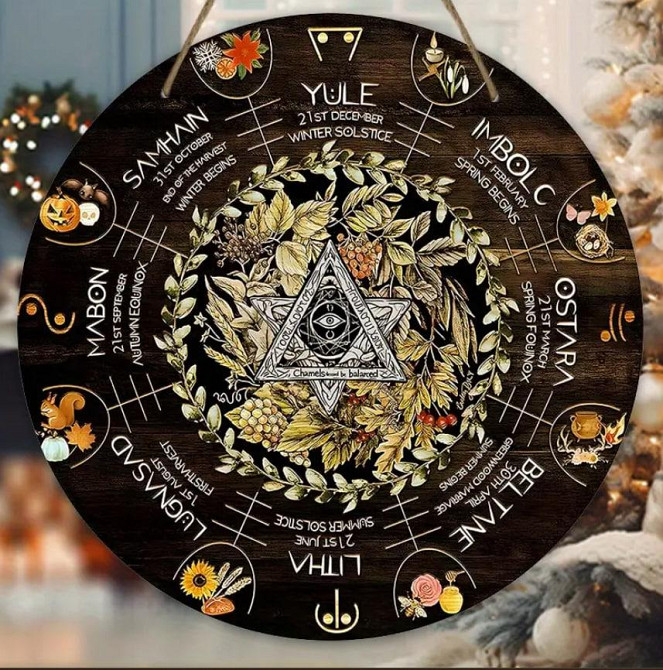 Викканский календарь, Деревянный знак Колеса Года, Языческий календарь, Викка, Ведьмовский декор на  Киев - изображение 1
