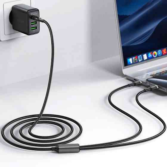 Кабель ACEFAST C22-02 USB-C to 2*USB-C 100W aluminum alloy charging data cable Black Киев