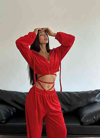 Жіночий стильний повсякденний велюровий костюм плюш-велюр Червоний, 44/46 Одеса