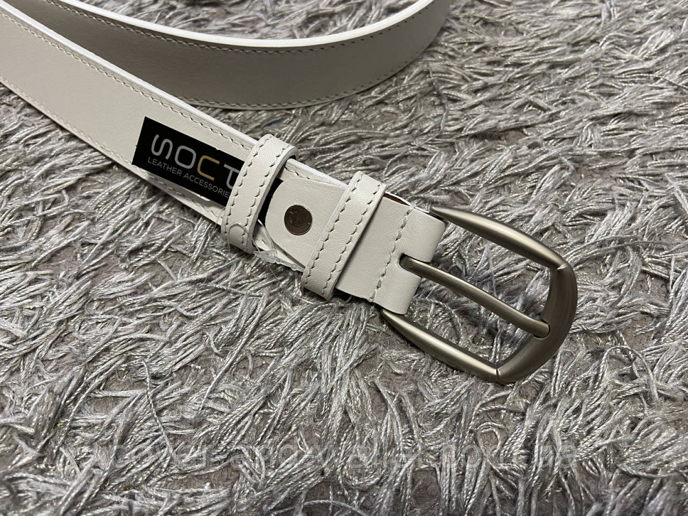 Білий жіночий ремінь із гладкої шкіри з класичною пряжкою 30мм PS Leather Київ - фото 3