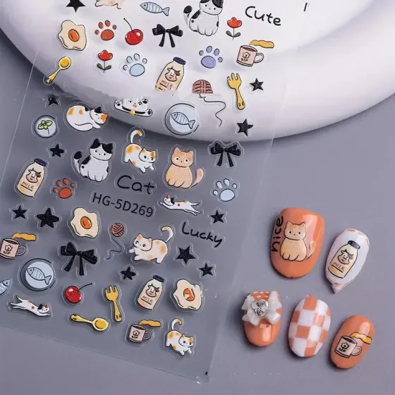 Стикеры для ногтей с котиками – 3D наклейки маникюрные, набор 80×105 мм Киев