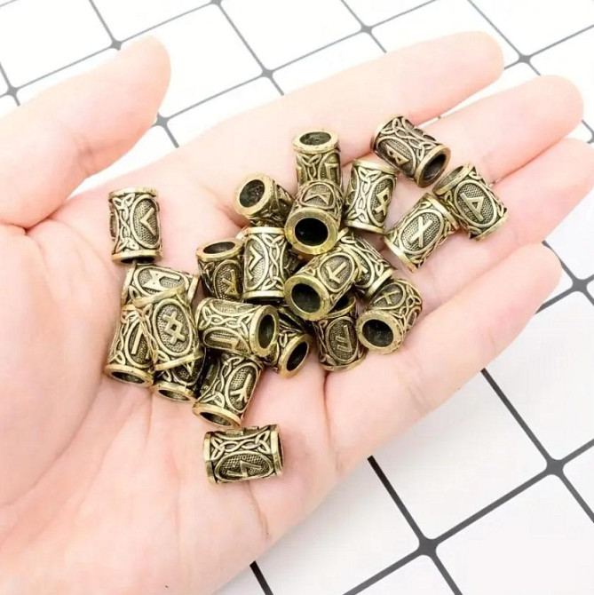 Скандинавські металеві намистини шарми " Руни вікінгів " в мішечку. Комплект 24 шт., колір золото. Київ - фото 4