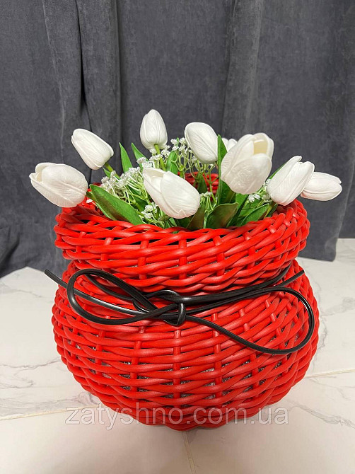 Червоний ротанговий кошик плетений Київ - фото 3