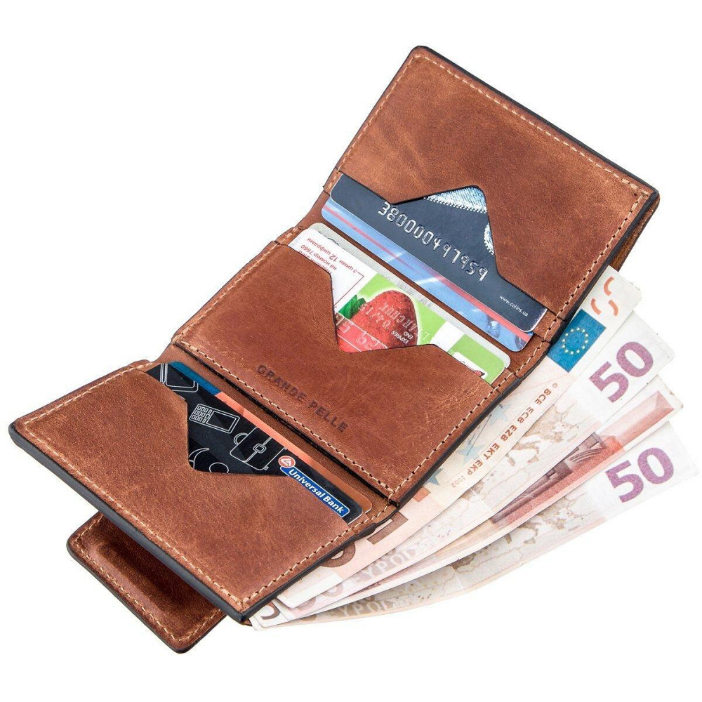 Строгое портмоне унисекс на магните GRANDE PELLE 11205 Коричневое Киев - изображение 6