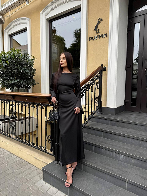 Жіноча стильна довга елегантна сукня дабл шовк Чорний, 46/48 Одеса - фото 8