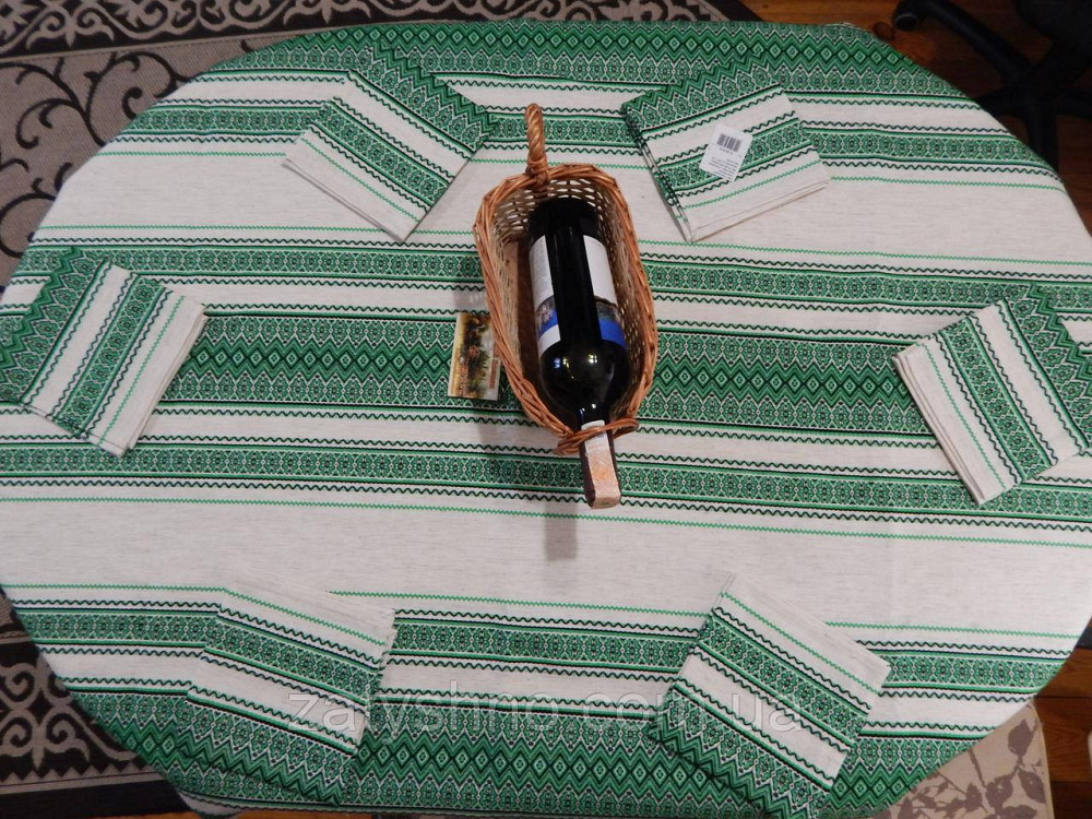 Зелена скатертина вишита на льону Київ - фото 2