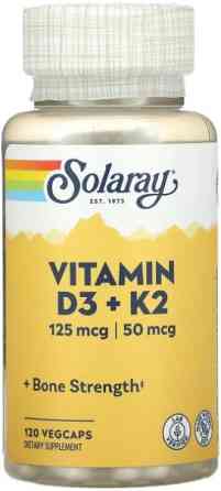 Вітаміни Д3 і К2 Solaray Vitamin D-3 + K-2 120 капс Київ