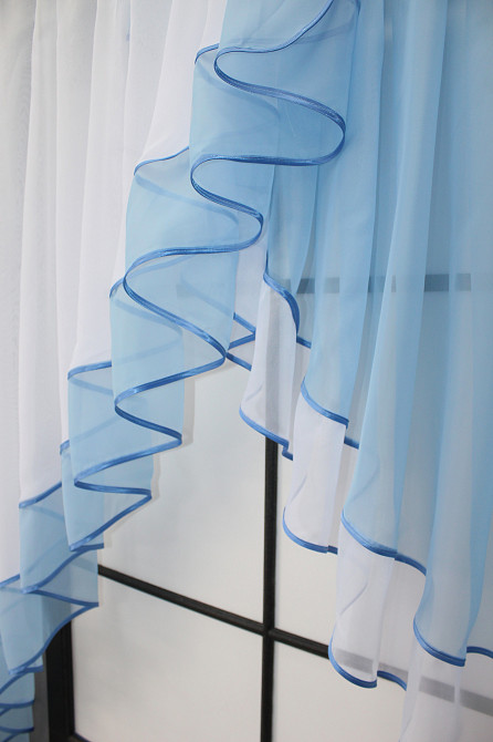 Кухонная занавеска VR-Textil № 023к голубой с белым 150х150 см (50-026) Киев - изображение 5