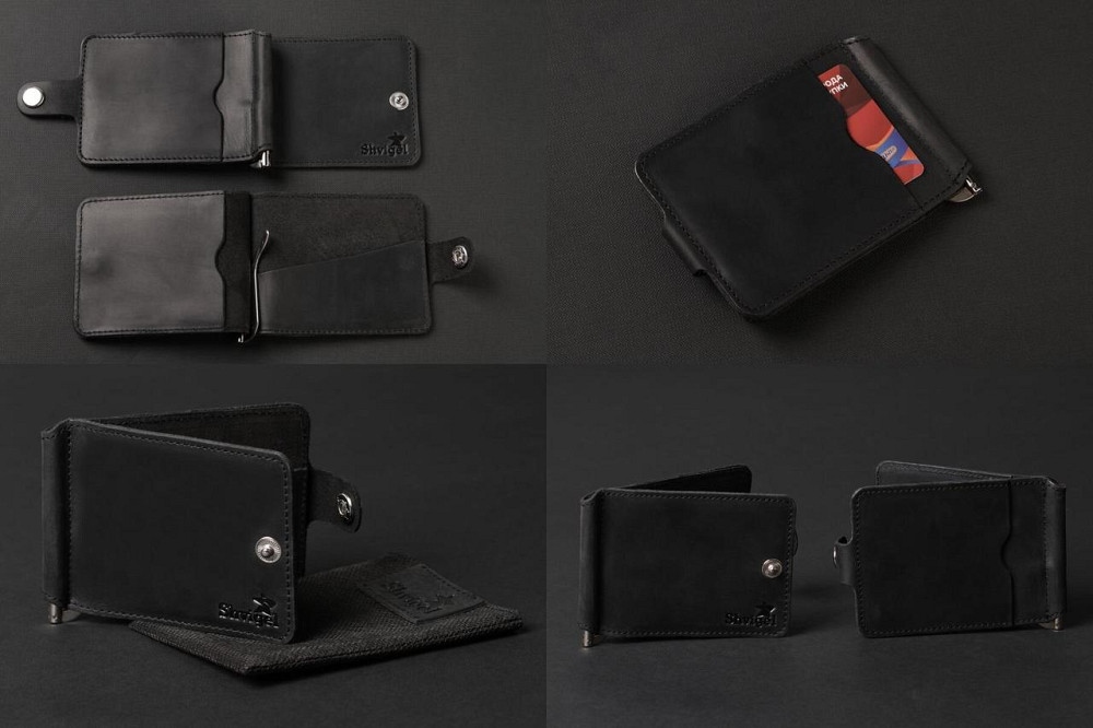 Зажим для купюр SHVIGEL 13787 из винтажной кожи Черный Киев - изображение 6