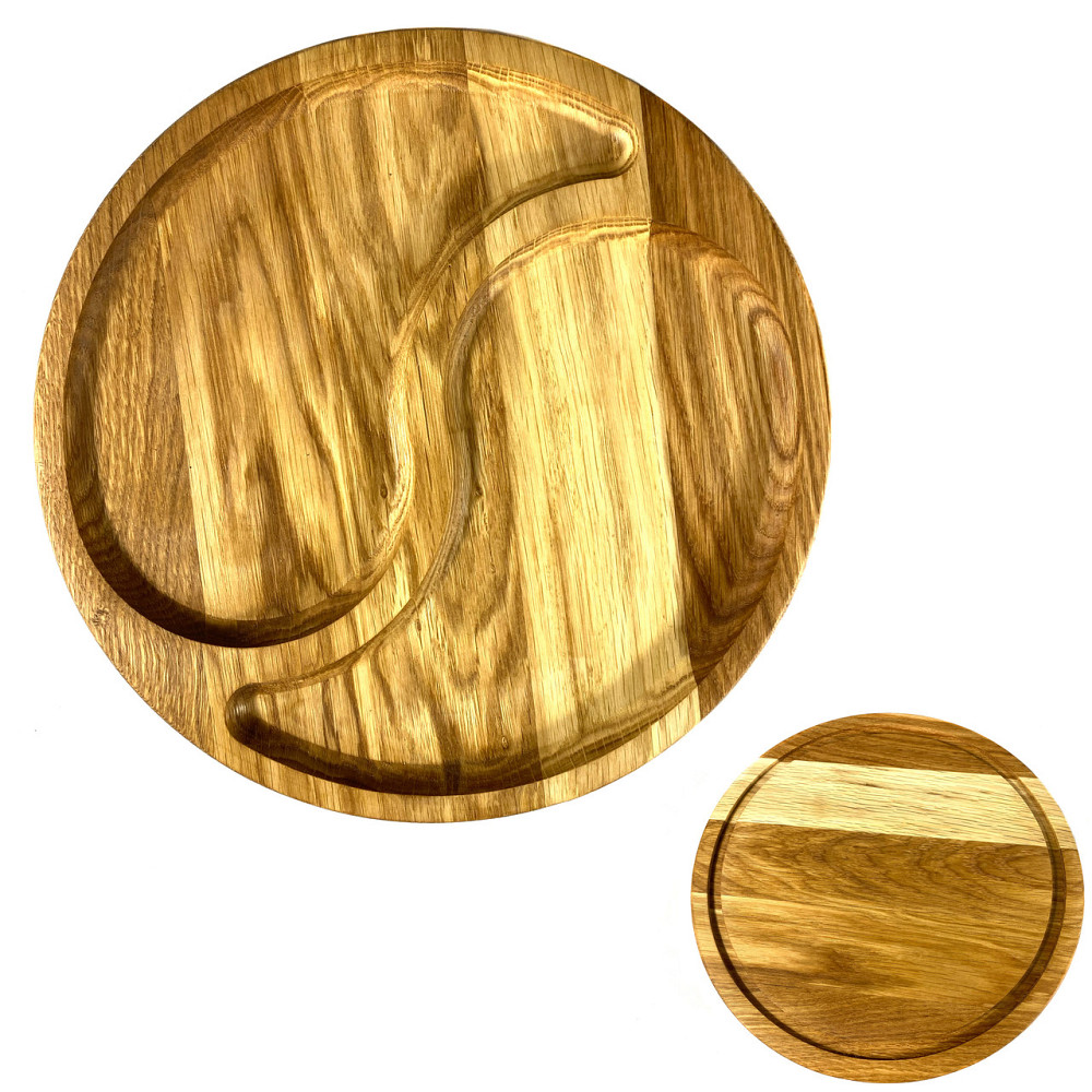 Деревʼяна тарілка з натурального дерева діаметр 30 см, висота 2 см, тарілка для закусок Кам'янець-Подільський - фото 1