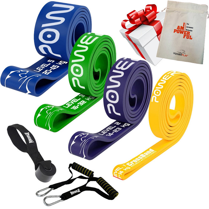 Еспандер-петля (гумові петлі) PowerPlay PP_0025 набір 4шт. опір 5-45кг. (сумарно 114кг.) + ручки та якір Кам'янське - фото 1