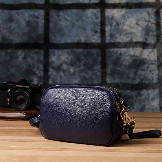 Шкіряна сумка на три відділення для жінок Vintage 22892 Синій Київ