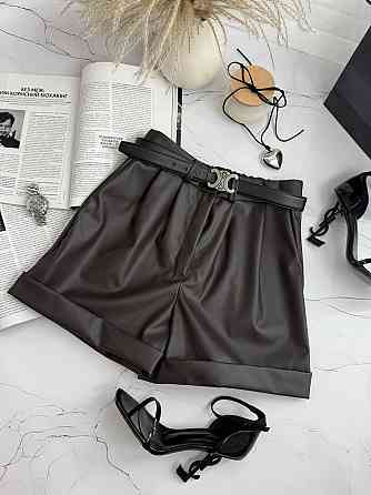 Женские базовые короткие шорты из экокожи Шоколад, 50/52 Одесса
