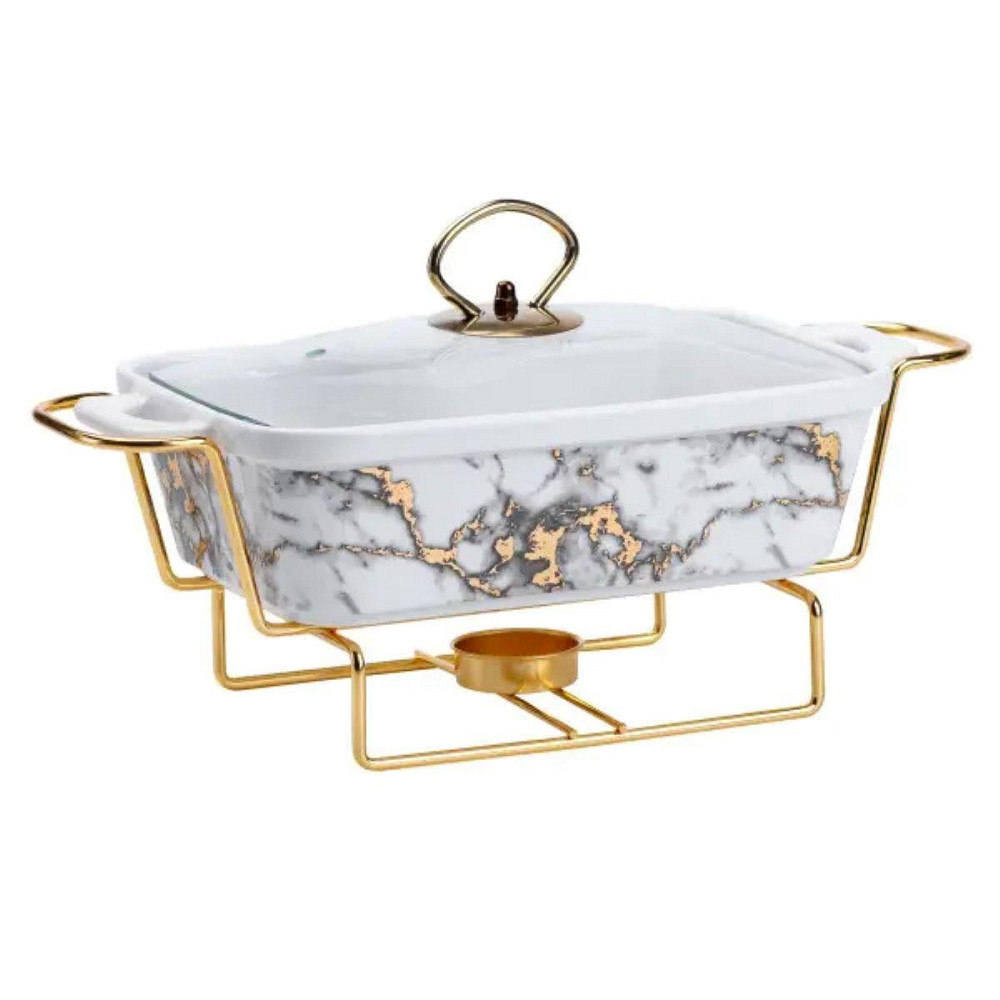 Марміт порцелянаовий 1 л зі скляною крішкою та підставкою з підігрівом HP1031 Київ - фото 2