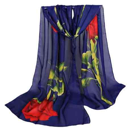 Женский шарф с розой 150 на 46 см сине-красный Киев