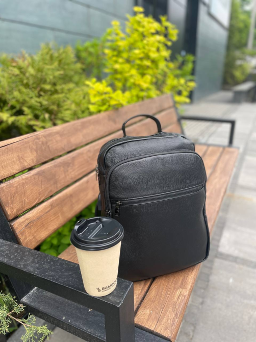 Рюкзак шкіряний для чоловіка 29х40х15, чорний колір Кам'янське - фото 6