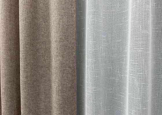 Комплект штор VR-Textil Лен Мешковина 150х270 2шт и Тюль 400х270 113ш-115т Светло-кофейный с белым 71-053/3 Киев