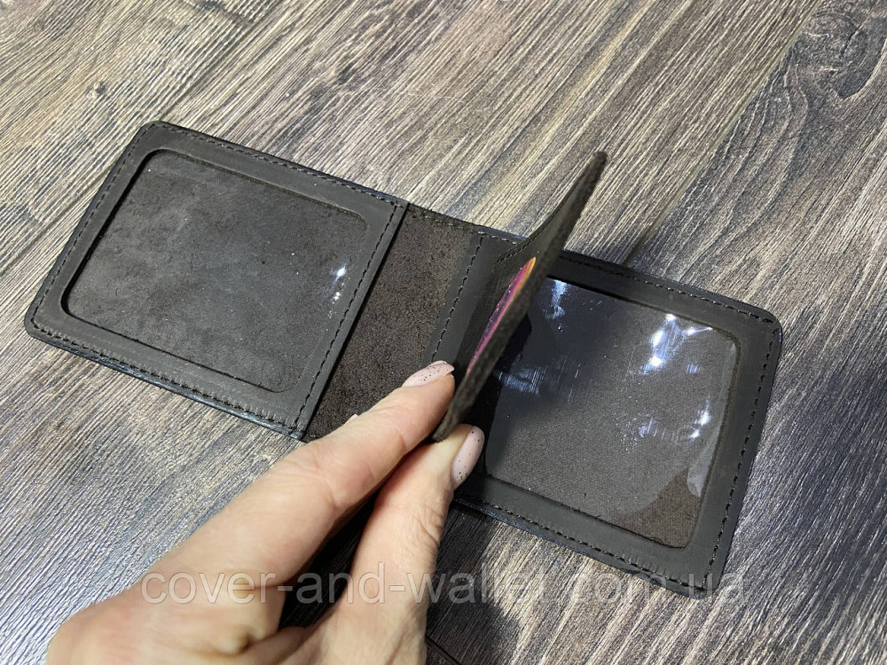 Шкіряна обкладинка на посвідчення СБУ з шевроном Київ - фото 3