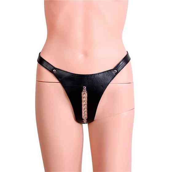 БДСМ трусики-стрінги жіночі з прорізом і ланцюжком - Чорні - S/M/L - Садо мазо Вінниця