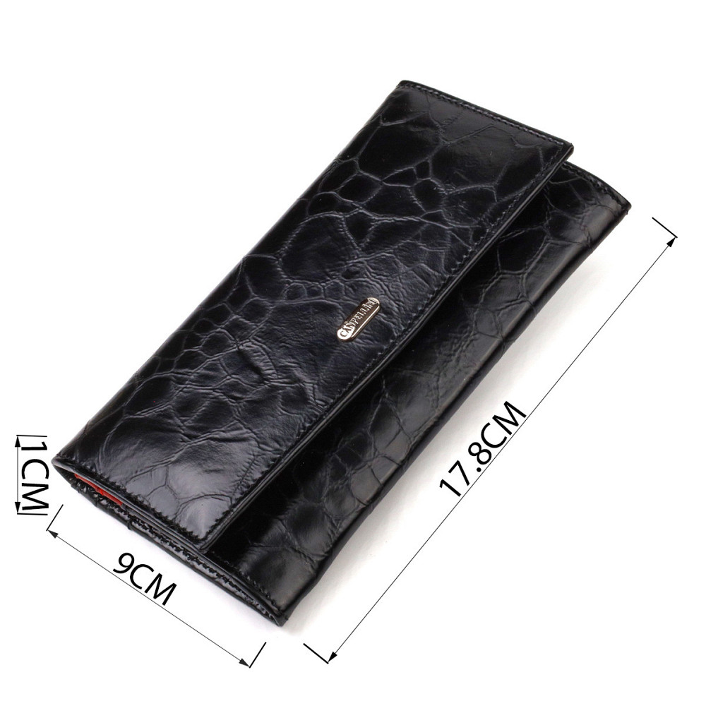 Необычный женский кошелек из натуральной фактурной кожи Черный (CANPELLINI) Киев - изображение 7