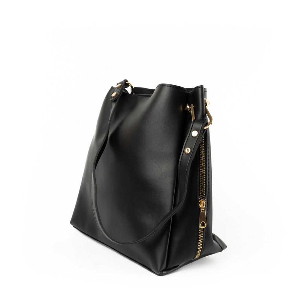 Сумка женская через плечо вместительная стильная из искусственной кожи с боковыми молниями, Черный Каменец-Подольский - изображение 2