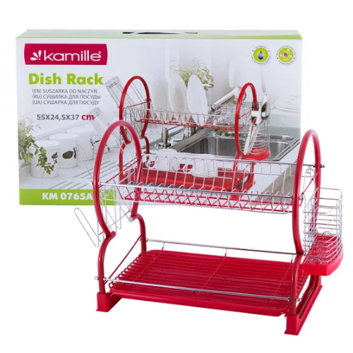 Сушарка для посуду двоярусна 55*24,5*37 см червона KAMILLE Житомир - фото 11