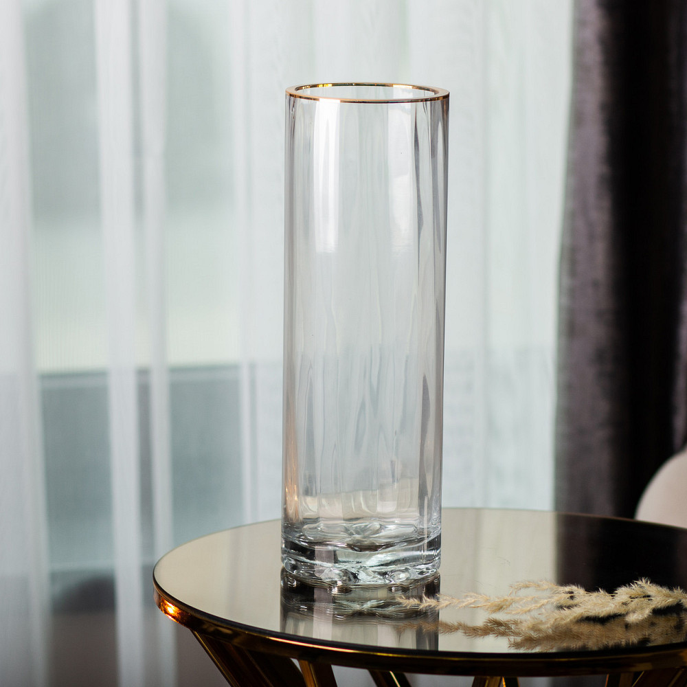 Стеклянная ваза для цветов с золотой окантовкой 29,5 см Киев - изображение 3