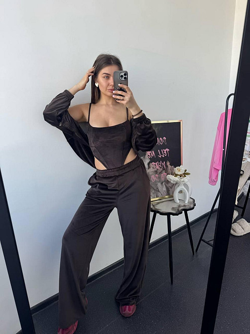 Жіночий стильний привабливий велюровий костюм Шоколад, 42/44 Одеса - фото 6