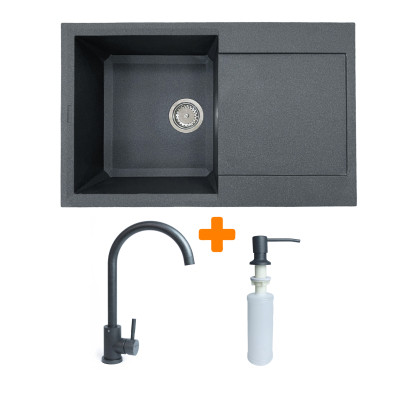 Мойка кухонная Adamant Horizon графіт + змішувач + дозатор (182496901513) Винница - изображение 1