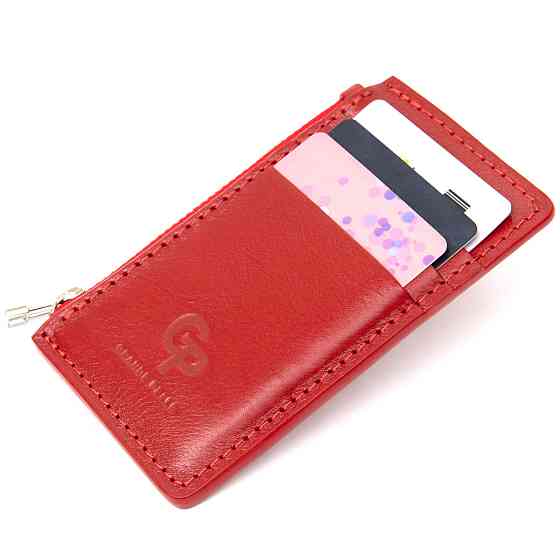 Яскравий шкіряний картхолдер GRANDE PELLE 11497 Червоний Київ