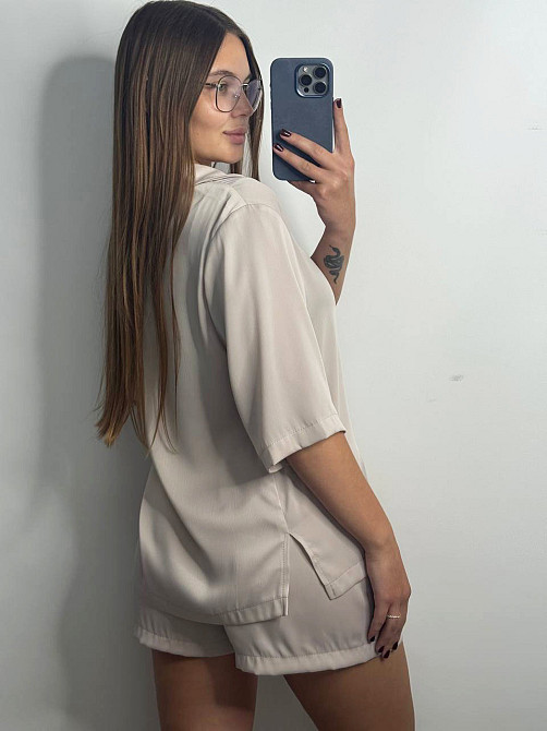 Жіночий костюм-двійка із сатину Пудра XS-S Харків - фото 2