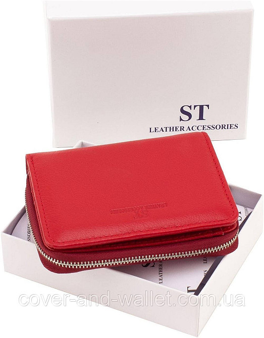 Шкіряний жіночий гаманець червоного кольору на магнітах і блискавці середнього розміру ST Leather 360 Київ - фото 7