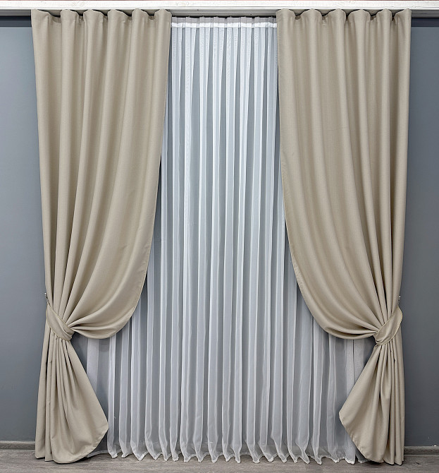 Комплект готових штор VR-Textil Шеніл однотонний № 1691ш Бежевий 150х270 см 2 шт (33-0592) Київ - фото 2