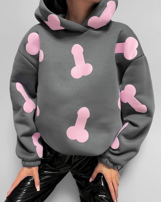 Жіноче тепле ОХУЕ*** худі оверсайз крою на фіксаторах тринитка на флісі Графіт Одеса - фото 2