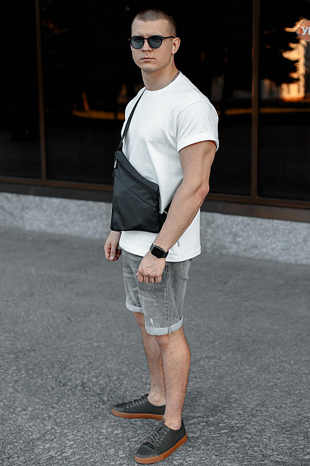 Сумка-слінг із натуральної шкіри, сумка через плече чоловіча SL024 (Чорна) Суми - фото 8