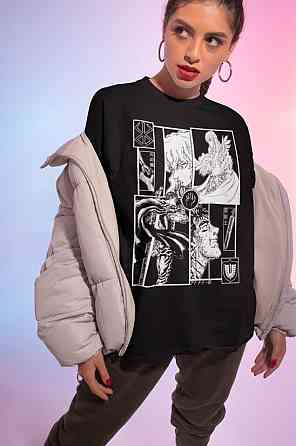 Футболка для хлопчика з аніме принтом Гутс Берсерк Аніме Інспіред оверсайз (зріст від 165 до 180) Чорний AnimeJ1162m Дніпро